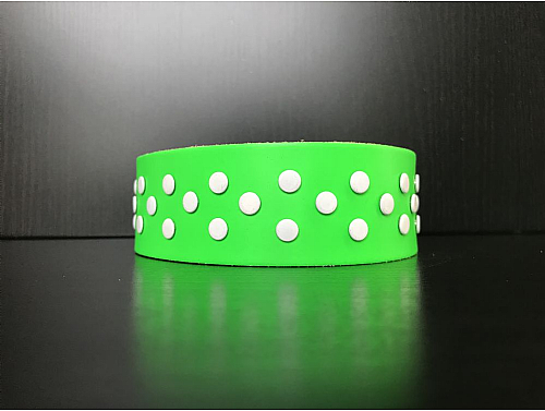 Fluorescent Green/White Studs - Leather Dog Collar - Size XL